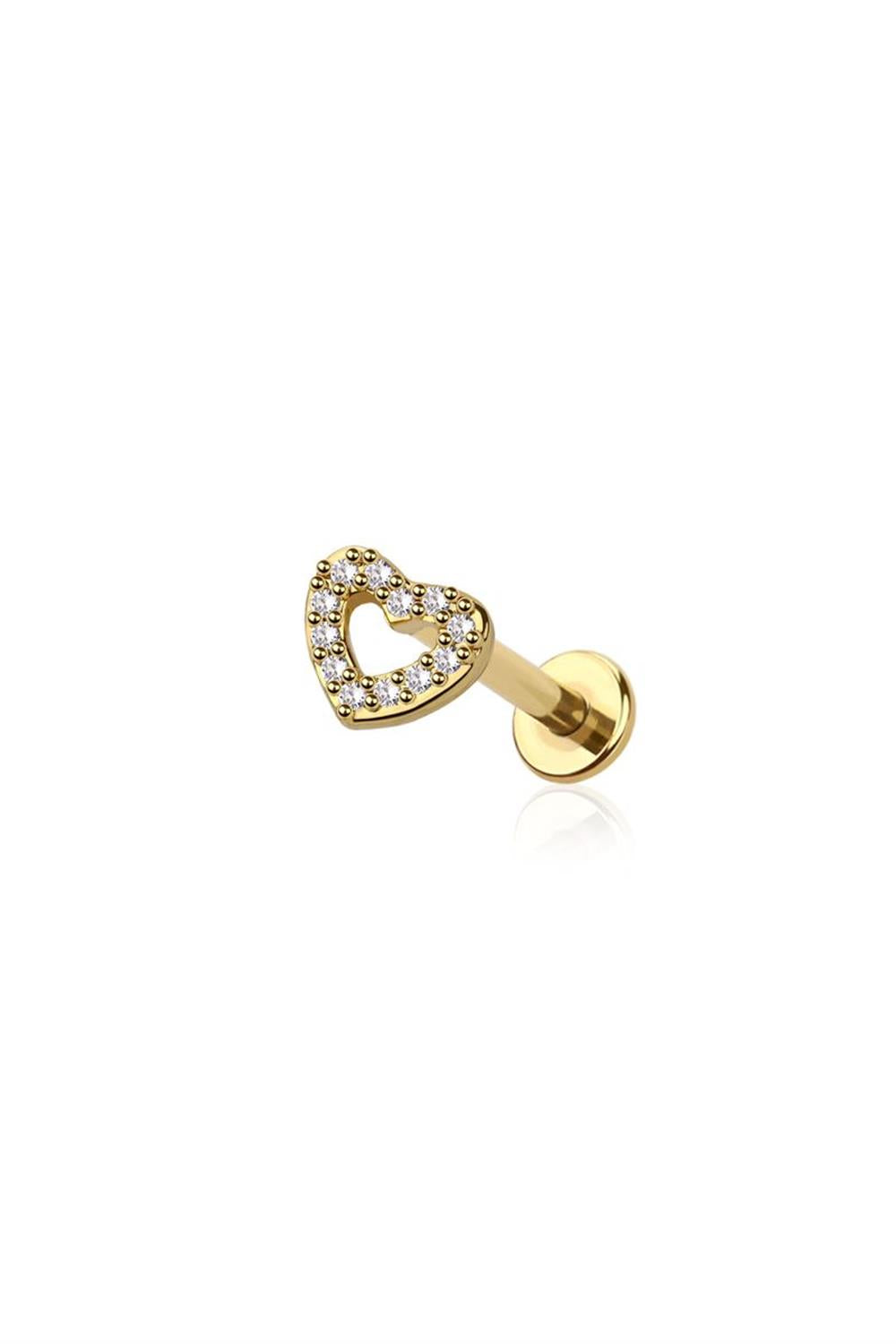 16G SURGICAL STEEL HEART LABRET FOR CARTILAGE PIERCINGS